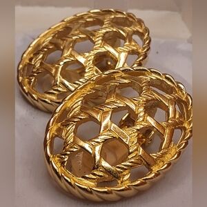Vintage Christian Dior Gold Tone Clip-On Earrings Signed
